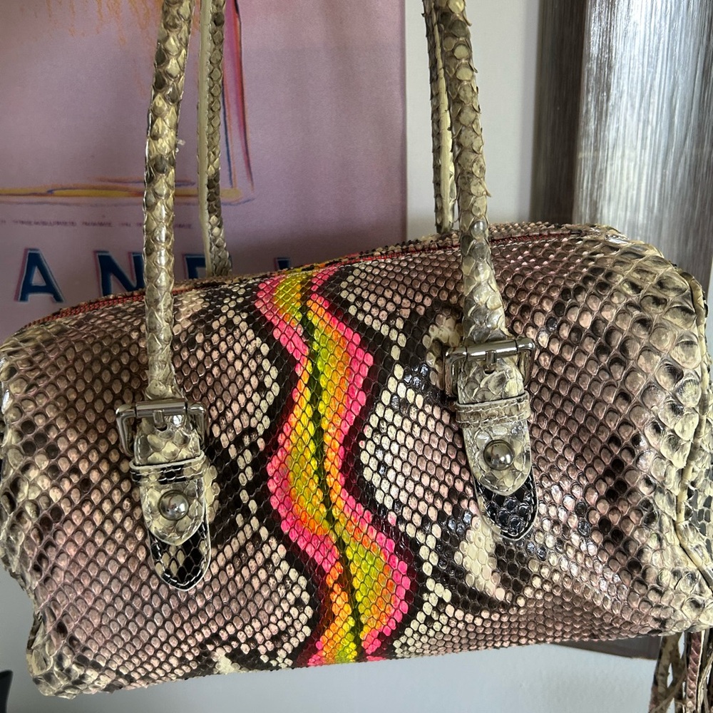 Snake Print Handbag with Pink and Yellow Accents
REAL PYTHON MADE IN ITALY
